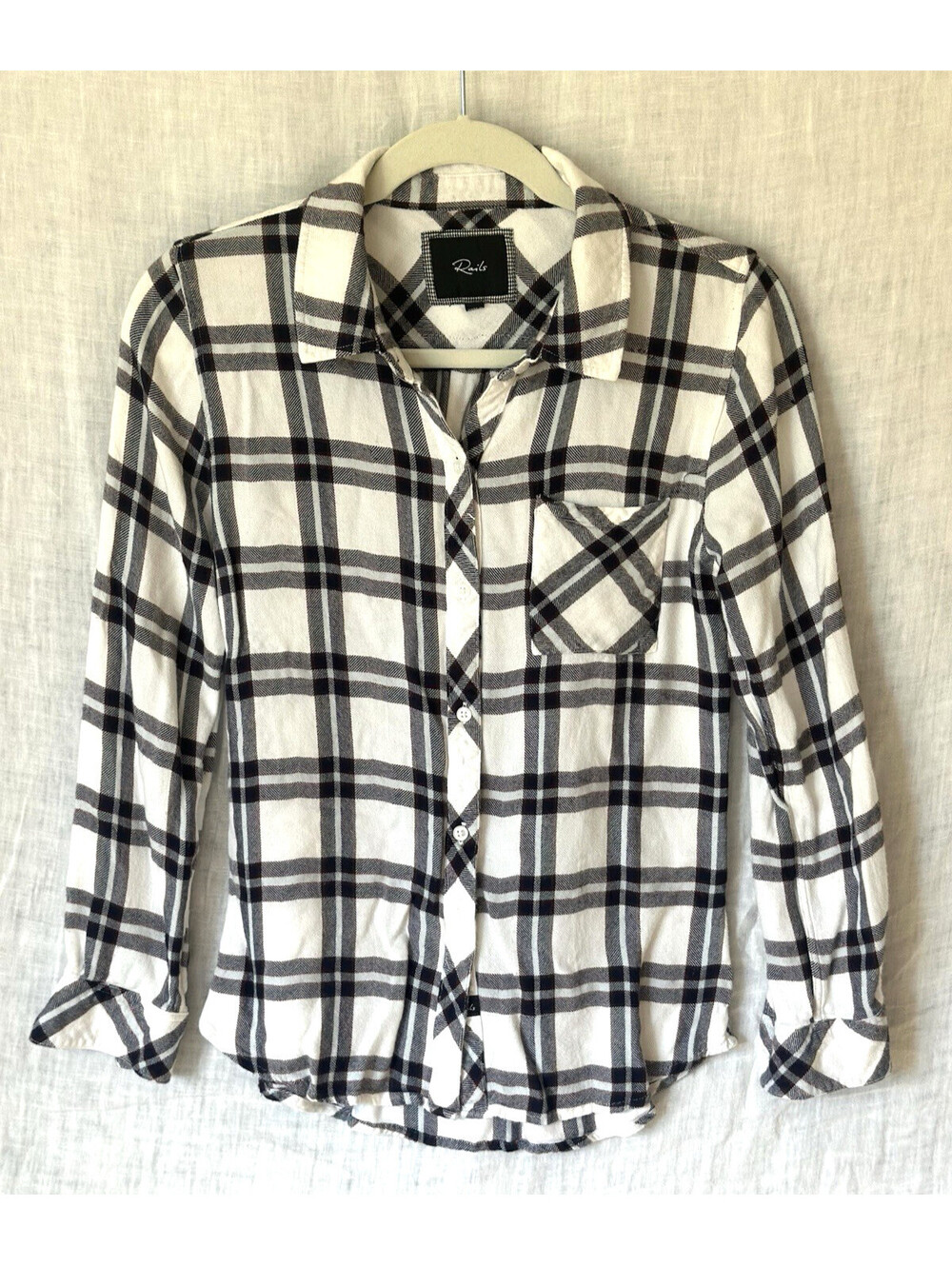 Rails Women's Sz XS Kendra Plaid Button Up Shirt Blue Double Layer Rayon Tencel